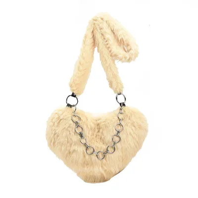 Creative Fashion Solid Color Plush Heart Shoulder Bag Medium