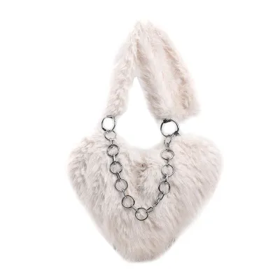 Creative Fashion Solid Color Plush Heart Shoulder Bag Medium