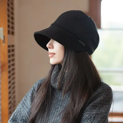Autumn Winter Women Solid Fashion Metal Letter Label Hat
