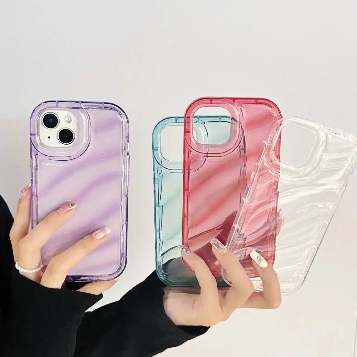 Women Simple Transparent Water Corrugated Apple Mobile Phone Protective Case