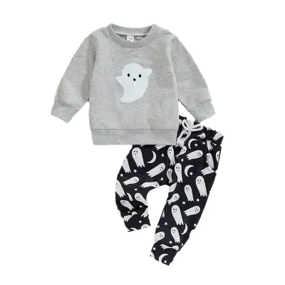 Kids Baby Boys Girls Casual Cute Halloween Pumpkin Print Long Sleeve Sweatshirts Trousers Sets