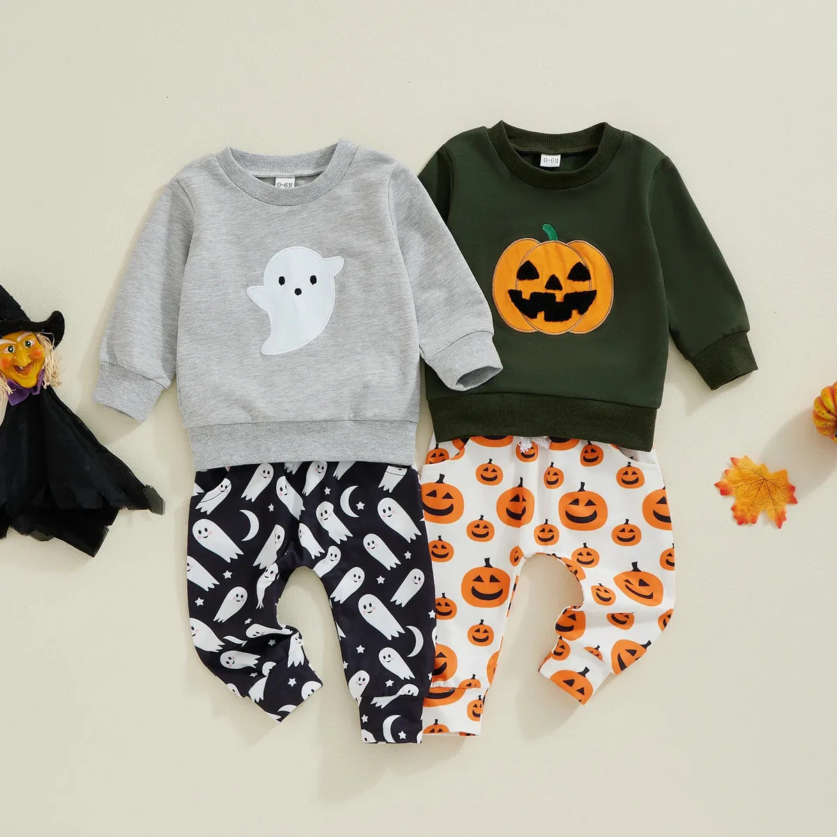 Kids Baby Boys Girls Casual Cute Halloween Pumpkin Print Long Sleeve Sweatshirts Trousers Sets