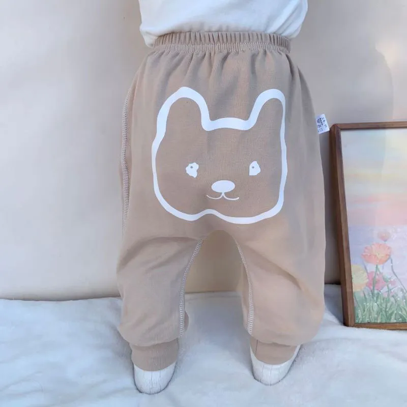 Kids Baby Boys Girls Spring Autumn Casual Cute Cartoon Print Cotton Trousers Long Mid-Waist