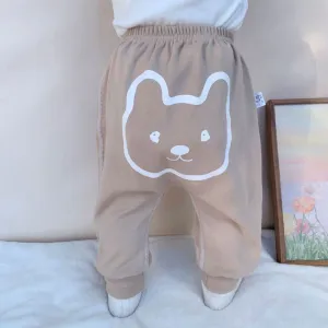 Kids Baby Boys Girls Spring Autumn Casual Cute Cartoon Print Cotton Trousers Long Mid-Waist