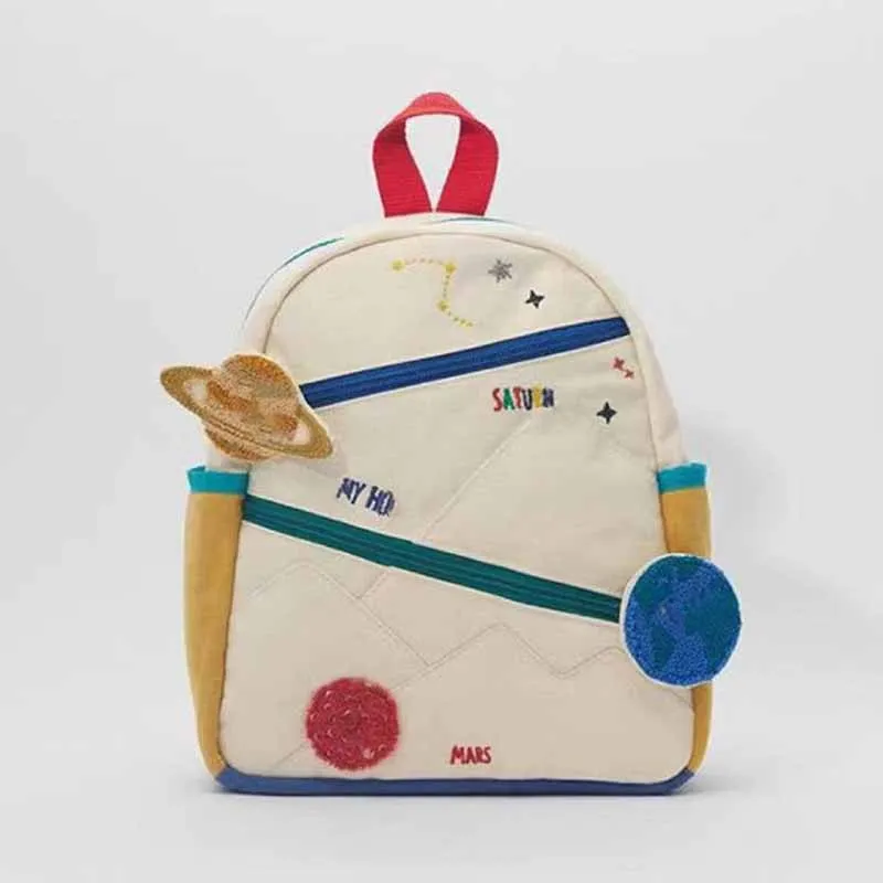 Kids Unisex Casual Cute Planet Color Matching Canvas School Backpack