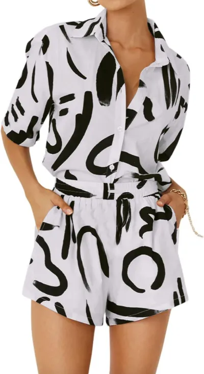 Plus Size Spring Summer Loose Casual Comfortable Women Short-Sleeved Shirt Blouse Shorts Two-Piece Set