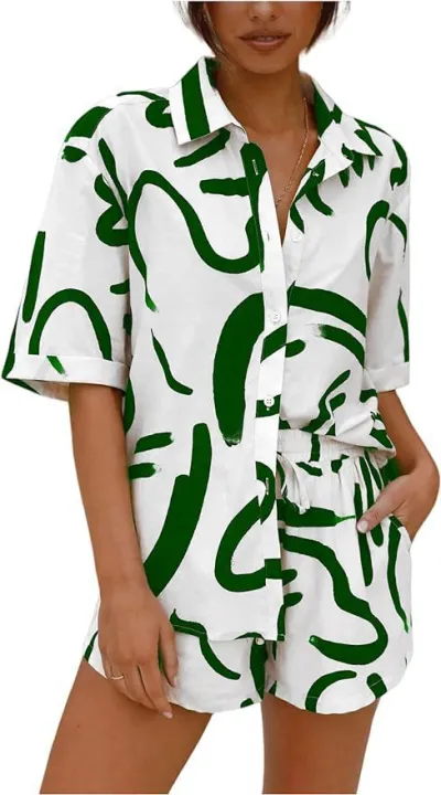 Plus Size Spring Summer Loose Casual Comfortable Women Short-Sleeved Shirt Blouse Shorts Two-Piece Set