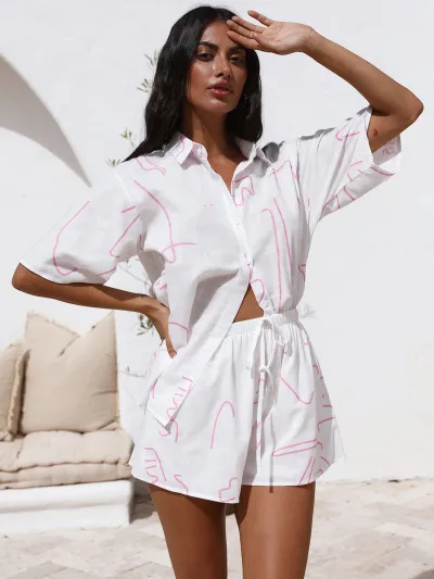 Plus Size Spring Summer Loose Casual Comfortable Women Short-Sleeved Shirt Blouse Shorts Two-Piece Set