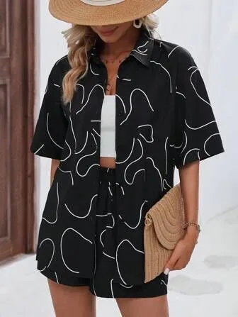 Plus Size Spring Summer Loose Casual Comfortable Women Short-Sleeved Shirt Blouse Shorts Two-Piece Set