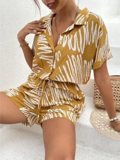Plus Size Spring Summer Loose Casual Comfortable Women Short-Sleeved Shirt Blouse Shorts Two-Piece Set