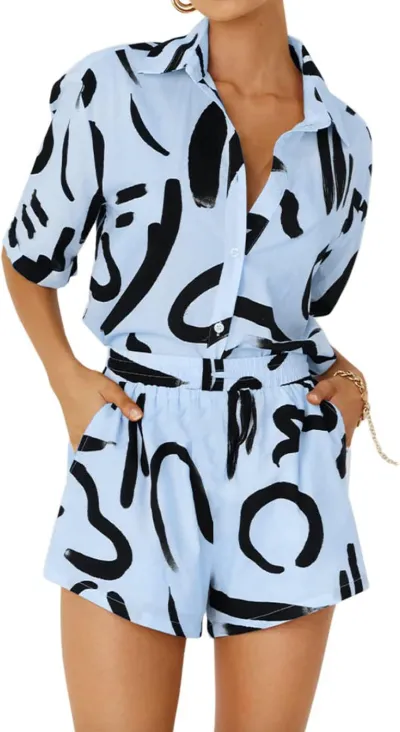 Plus Size Spring Summer Loose Casual Comfortable Women Short-Sleeved Shirt Blouse Shorts Two-Piece Set