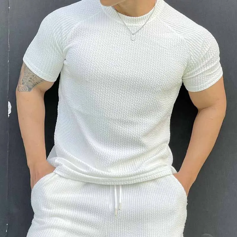 Men Fashion Casual Basic Solid Color Short Sleeve Round Neck Sport T-Shirt