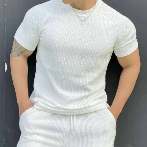 Men Fashion Casual Basic Solid Color Short Sleeve Round Neck Sport T-Shirt