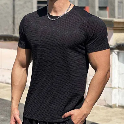 Men's Fashion Casual Basic Solid Color Short Sleeve Crewneck Sport T-Shirt