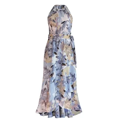 Women Casual Floral Print Ruffled Halter Dress