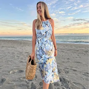 Women Casual Floral Print Ruffled Halter Dress