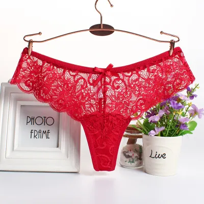 Women Sexy Transparent Lace Hollow Thong Panties