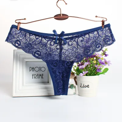 Women Sexy Transparent Lace Hollow Thong Panties