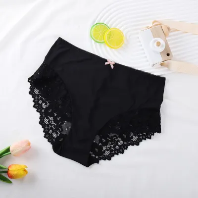 Women Sexy Lace Stitching Breathable High Waist Panties