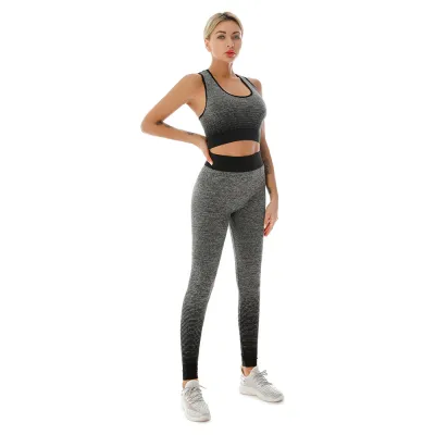 Women Casual Stretch Gradient Sports Bra High Waist Yoga Pants Two-Piece Set
