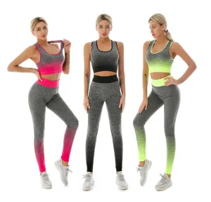 Women Casual Stretch Gradient Sports Bra High Waist Yoga Pants Two-Piece Set