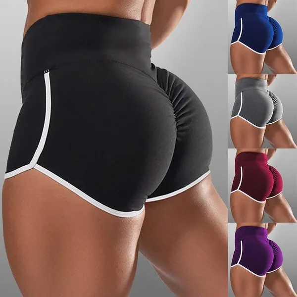 Summer Women's High Waist Sports Running Tight Hip Shorts in Solid Color