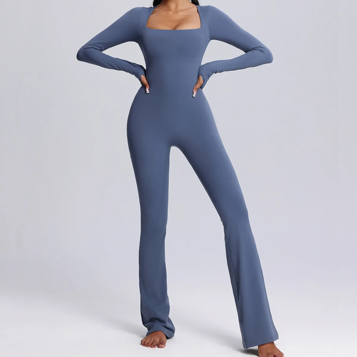 Women's Stretch Slim Lapel Long Sleeve Sports Yoga Jumpsuits