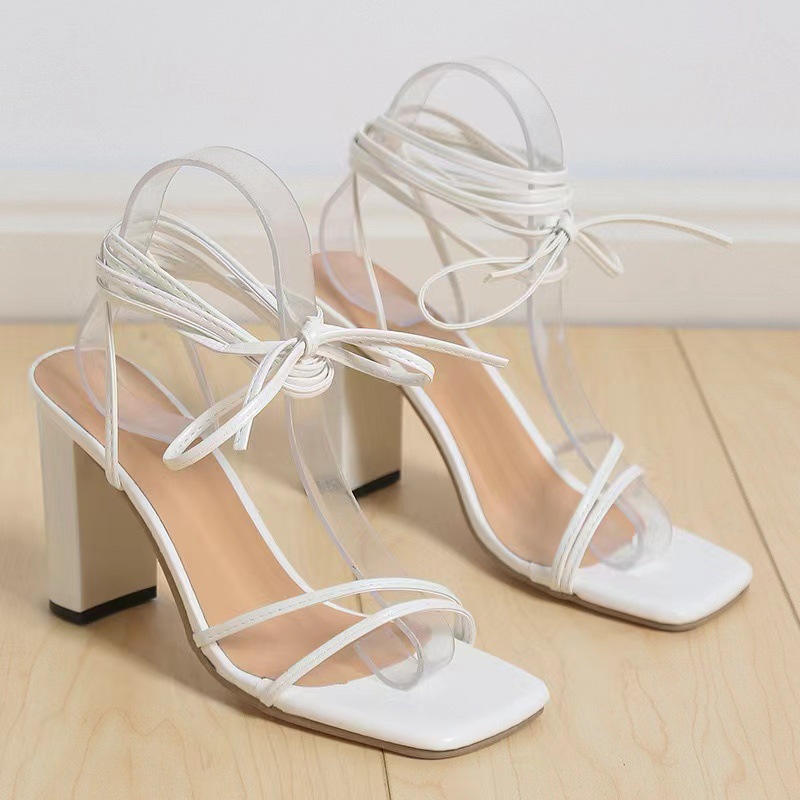 Wholesale Women Fashion Solid Color Strap Square Heel Sandals