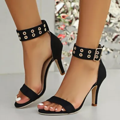 Women Fashion Elegant Belt Buckle Plus Size Heeled Sandals