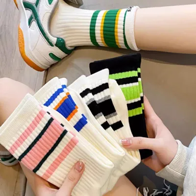 Women Fashion Simple Multicolor Stripe Stockings