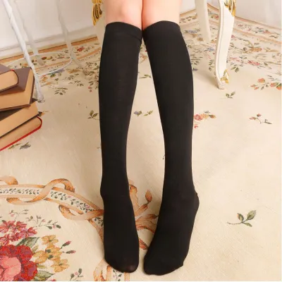 Women Fashion Simple Three Bar Stockings Solid Color Polyester Cotton