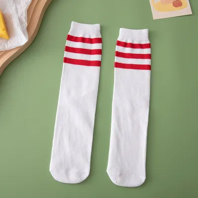 Women Fashion Simple Three Bar Stockings Solid Color Polyester Cotton