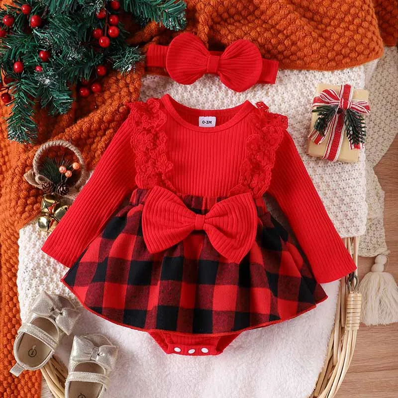 Plaid Beautiful Baby Christmas Dresses Baby Girl Red Plaid