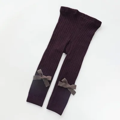 Kids Baby Toddler Girls Spring Summer Casual Cute Bow Solid Color Rib-Knit Cotton Leggings Pants 80% Cotton