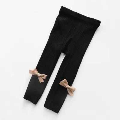Kids Baby Toddler Girls Spring Summer Casual Cute Bow Solid Color Rib-Knit Cotton Leggings Pants 80% Cotton