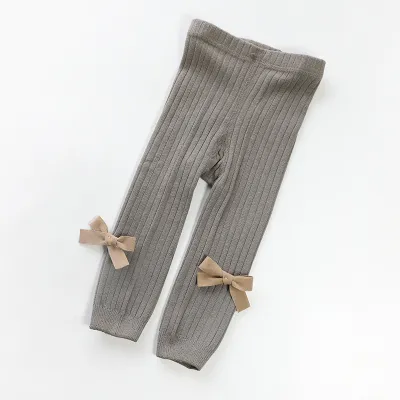 Kids Baby Toddler Girls Spring Summer Casual Cute Bow Solid Color Rib-Knit Cotton Leggings Pants 80% Cotton