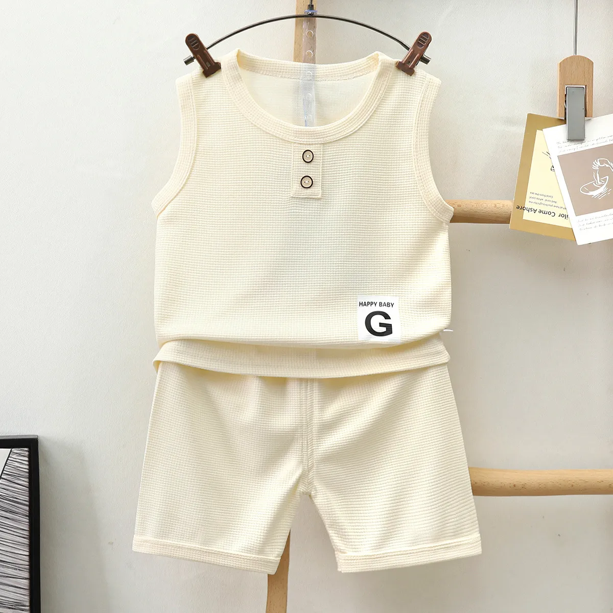 Kids Baby Boys Summer Casual Cute Solid Color Waffley Tank Top Shorts Sets