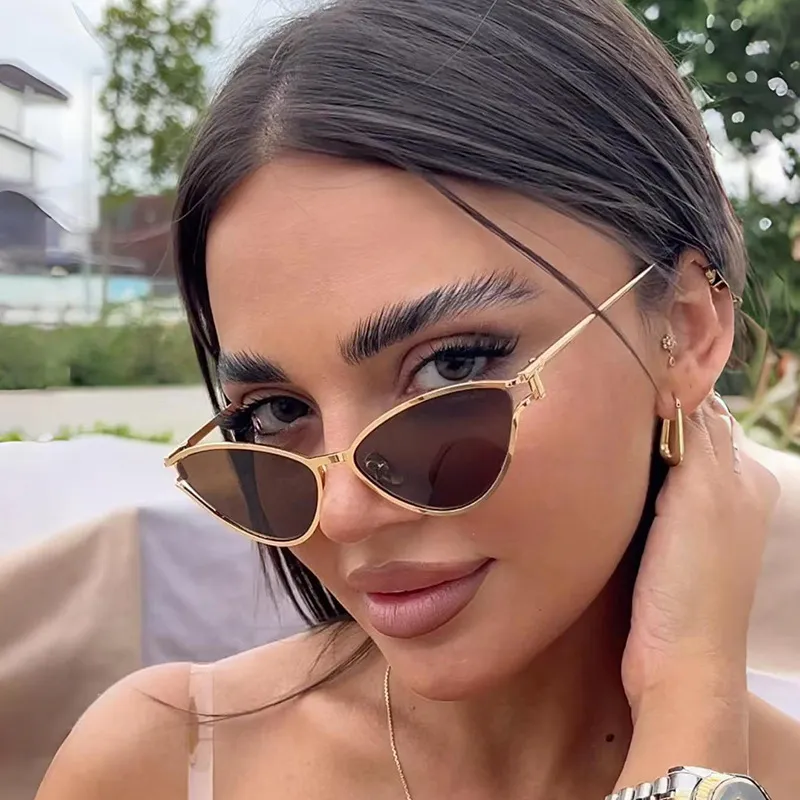 Women Fashion Metal Frame Hollow Cat Eye Sunglasses