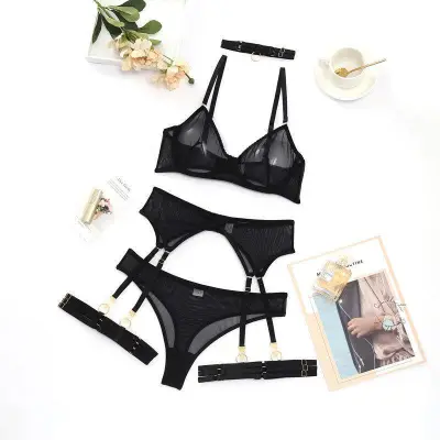 Women Fashion Sexy Mesh Perspective Lingerie Bra Set