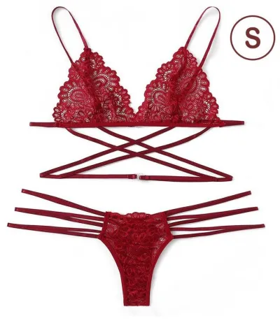 Women's Sexy Hollow Cross Strap Lace Lingerie Set