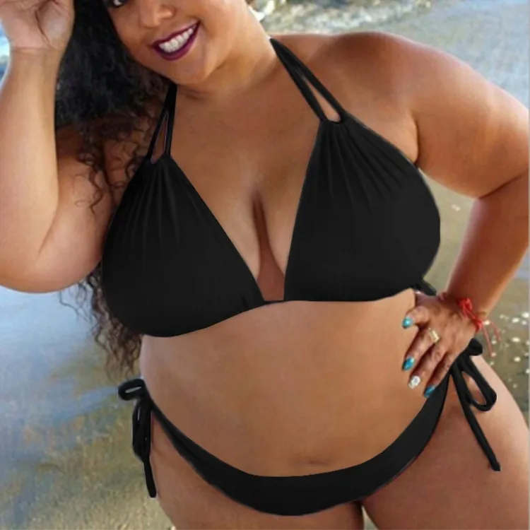 Women Plus Size Halter Neck Strap Bikini Swimsuit Set