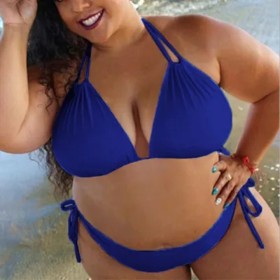 Women Plus Size Halter Neck Strap Bikini Swimsuit Set