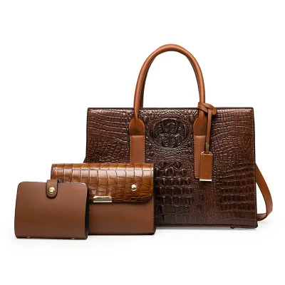 Vintage Crocodile Print Large Capacity Handbags Three-Piece Set