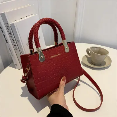 Fashionable Solid Color Stone Print Large Capacity Shoulder Handbag