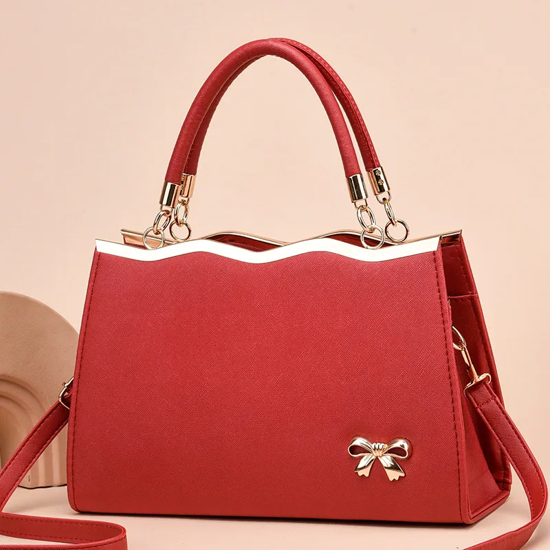 Fashion Large Capacity Bow Temperament PU Kelly Handbag with Top Handle and Shoulder Strap