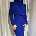 Autumn Fashion Elegant Defined High Waist Solid Color Long Sleeve Dress