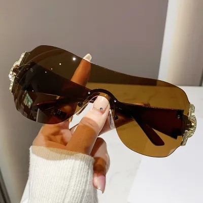 Women Y2K Frameless One-Piece Sunglasses Trendy Plastic Metal Frame