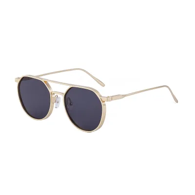Men Retro Oval Metal Double Beam Sunglasses with PC Lens