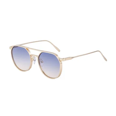 Men Retro Oval Metal Double Beam Sunglasses with PC Lens