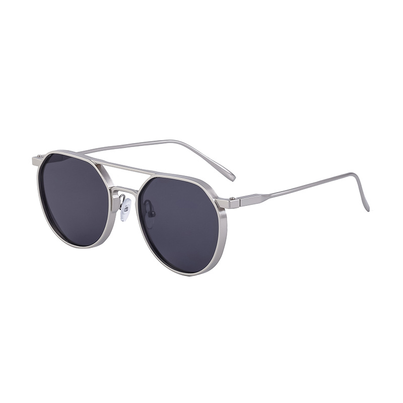 Wholesale Men Retro Oval Metal Double Beam Sunglasses